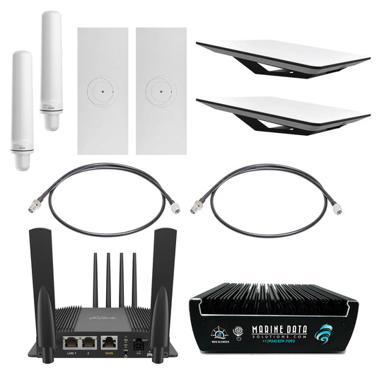 Starlink Flat High Performance Kit Gen 2 Romeo Foxtrot Bundle – Max Speeds 400Mbps – 800Mbps – 2 x Starlink Flat High Performance Kit, 1 x Peplink Max BR1 Pro 5G, 1 x MDS Blender