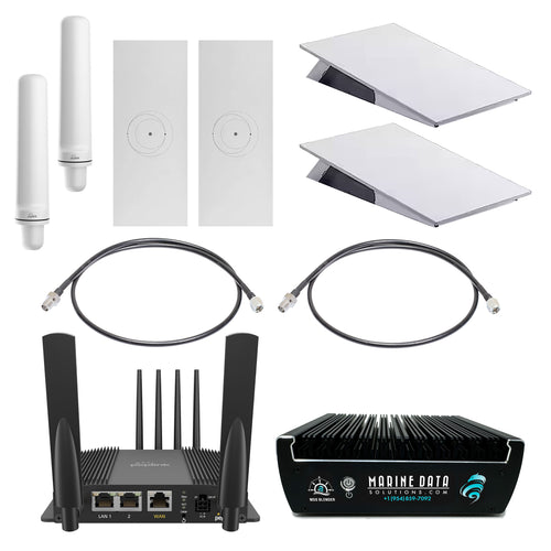 Starlink High Performance Kit Gen 3 Romeo Foxtrot Bundle – Max Speeds 700Mbps – 1Gbps – 2 x Starlink Flat High Performance Kit gen 3, 1 x Peplink Max BR1 Pro 5G, 1 x MDS Blender